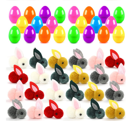 -24 Huevos De Pascua Y 24 Miniconejos De Peluche Con Forma D