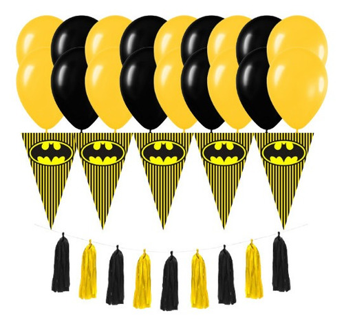 Banderín Batman Amarillo Y Negro Con Grinaldas Y Globos