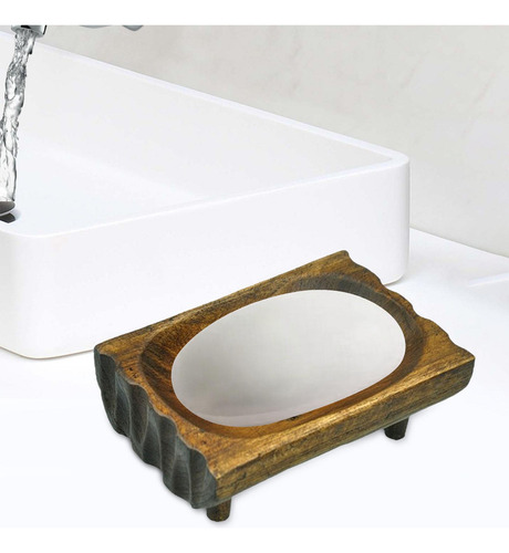 Zh Jabonera Madera, Bandeja For Guardar Jabón Con Drenaje