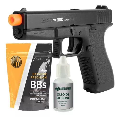 Pistola de Airsoft Spring S23 6mm G23 - QGK + BBs + Alvos