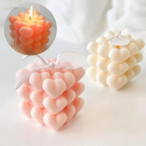 Imagen 4 de 6 de Molde Silicona 2 Cubo Burbuja Corazones Vela Jabon Belgrano