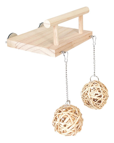 Percha De Madera Para Pájaros, Soporte Con Bola De Ratán