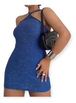 Comprar Vestido Corto De Fiesta O Noche Brilloso Cruzado En  Escote