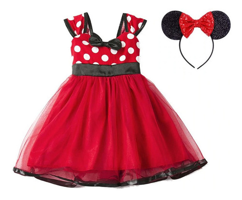 Vestido Minnie  Infantil Fantasia  Festa+tiara