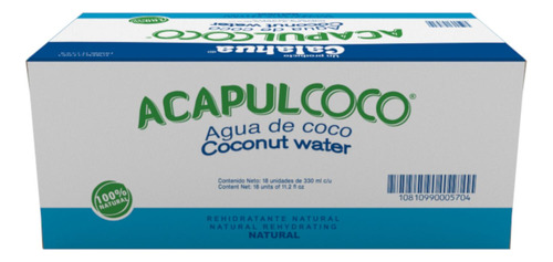 Pack De 18 Agua De Coco Calahua Acapulcoco Natural 330 Ml