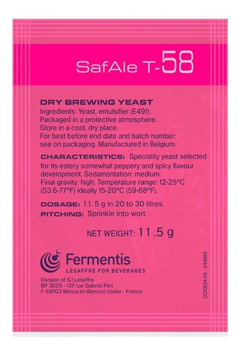 Fermento T 58 Cerveja Artesanal Levedura Fermentis 1 Sache