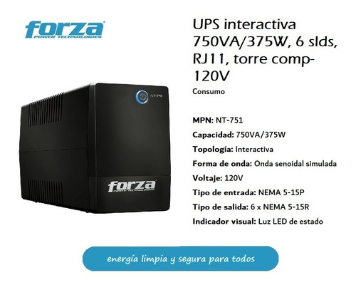 Ups Interactivo Nt-751 375w-750va 120v 6 Tomas Forza 