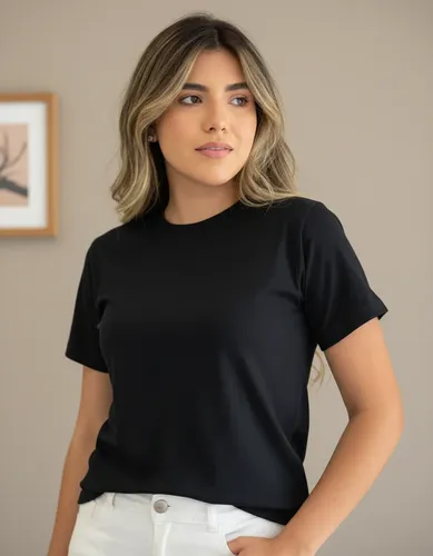 Blusa Feminina Camiseta Baby Look Lisa Algodão Gola Redonda - R$ 23,7