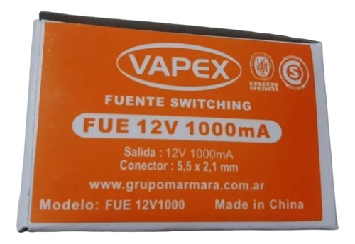 Cargador Transformador 12v 1a Conector 5,5 × 2,1 Mm