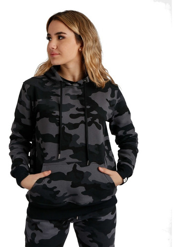 Imagen 7 de 10 de Buzo Friza Dama Canguro Hoodie Camuflado Aesthetic A24