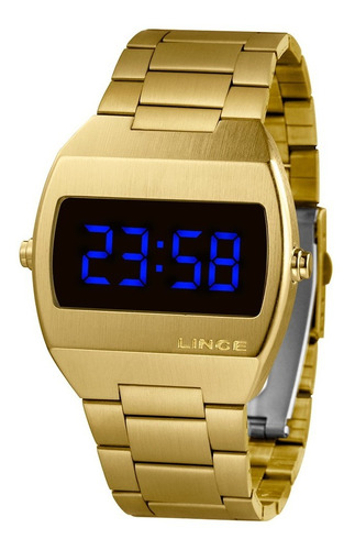 Relogio Lince Mdg4621l Dxkx Digital Dourado Led Azul