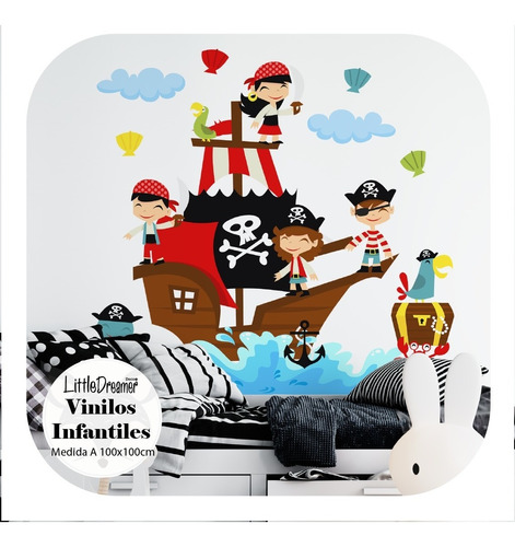 Vinilo Decorativo Infantil Barco Piratas Tesoro Pc10a 100cm