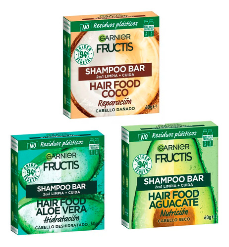 Set Shampoo Solido Aguacate Aloe Vera Y Coco Fructis Garnier