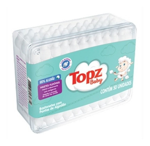 Imagem 1 de 4 de Cotonete Com Barreira Para Bebê Topz Baby (50 Unidades)