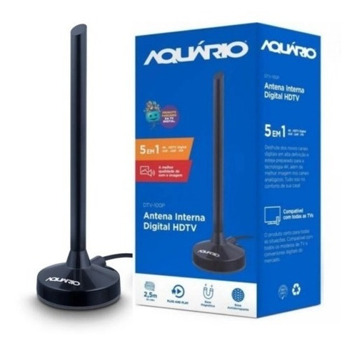 Antena Interna 5 Em 1 Para Tv - Base Magnetica