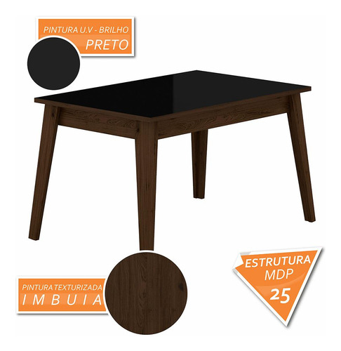 Mesa 1,36 Com 6 Cadeiras Libéria Imbuia/preto/preto - M. A Cor Imbuia/preto/preto 06 Desenho do tecido das cadeiras Liso