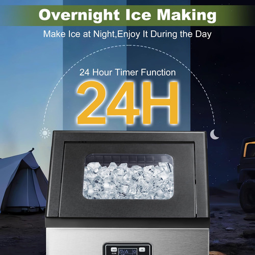Máquina De Hielo Comercial Autolimpiante De Acero Inoxidable Negro Y Plateado