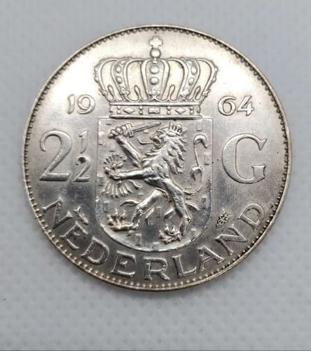 Moneda 2 1/2 Gulden Holanda 1964 .plata