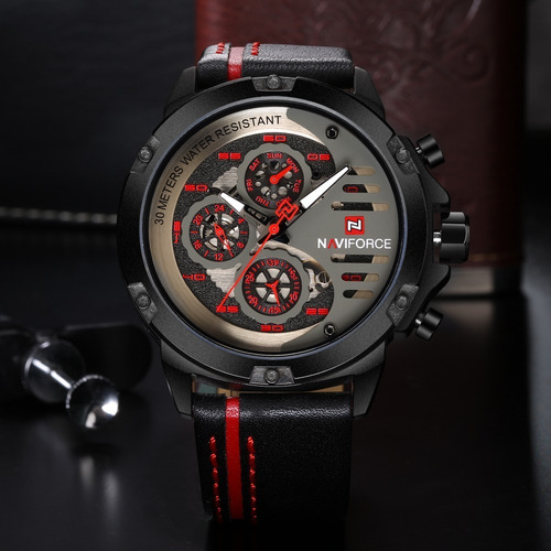 Relógio Masculino Naviforce 9110 Original Pulseira De Couro