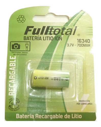 Imagen 1 de 1 de Pila 16340 Fulltotal Litio Ion 3.7v Para Linternas Tácticas