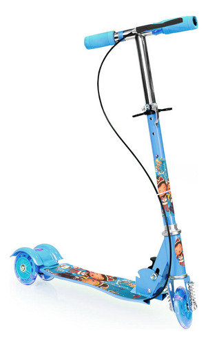 Patín Infantil Scooter 3 Ruedas Con Freno Delantero Luz Led Color Azul YUB-101A