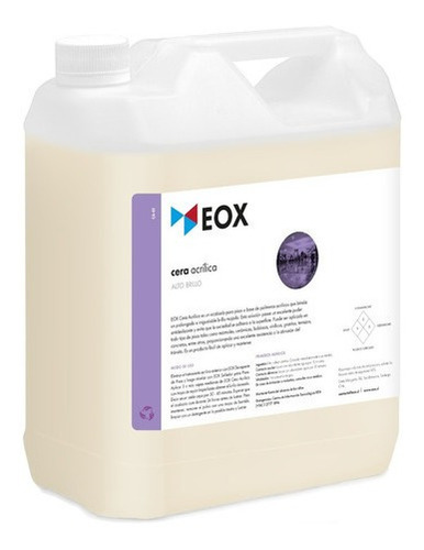 Imagen 3 de 6 de Cera Acrílica Industrial Alto Brillo Para Pisos Eox 5 Litros