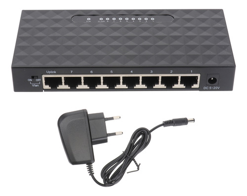 Enchufe Black Ethernet De 8 Puertos Y 100 Mbps Para La Ue