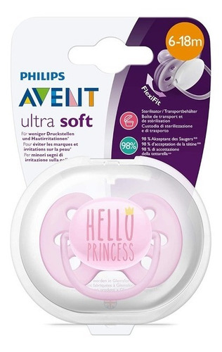 Imagen 2 de 3 de Avent 1 Chupete Ultra Suave 6-18m Hola Princesa