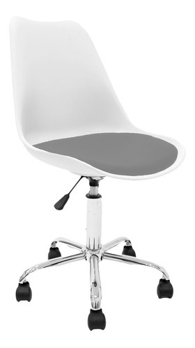 Silla Oficina Escritorio Pc Tulip Newmo Color Blanco Asiento Gris Oscuro