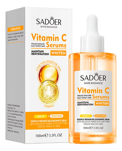 Serum De Vitamina C Sadoer 100 Ml Rehidratante Naranja Claro