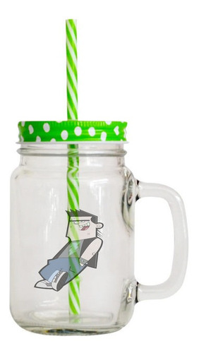 Vaso Vidrio Con Pitillo Dibujos Animados P1 R80