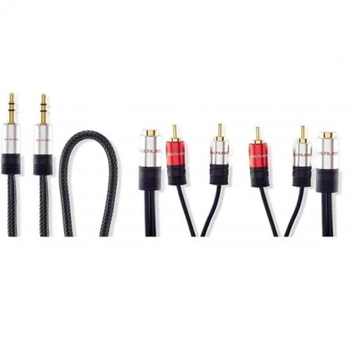 Kit Cabo Áudio Nylon 35mm M/m Mais 2 Adaptadores 2rca