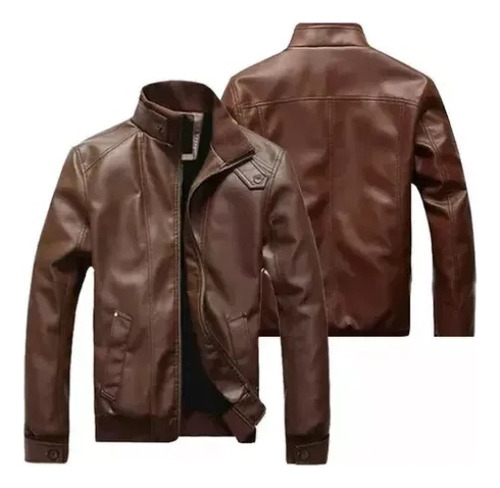 Chaqueta De Cuero Con Cuello De Moto Para Hombre Barata