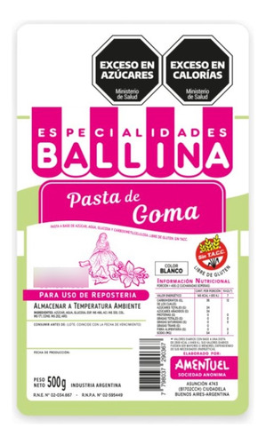 Pasta De Goma Ballina Blanco X 500 Gr. 