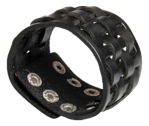 Brazalete Ancho De Material Cuero Pu Color Negro Rock Unisex