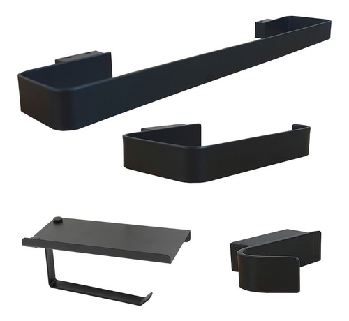 Juego De 4 Accesorios Para Baño Negro Mate Minimalista