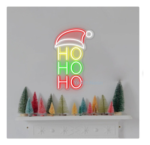 Letrero Led Neon Navidad Ho Ho Ho Santa Gorro Alto 65cm