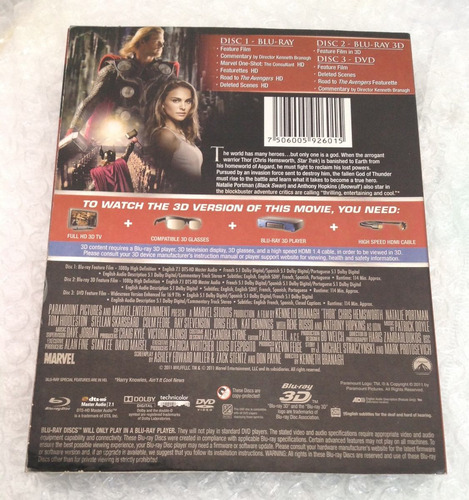 Imagen 3 de 3 de Thor. Limited 3d Edition. Br 3d. Br. Dvd. Nuevo. Slipcover