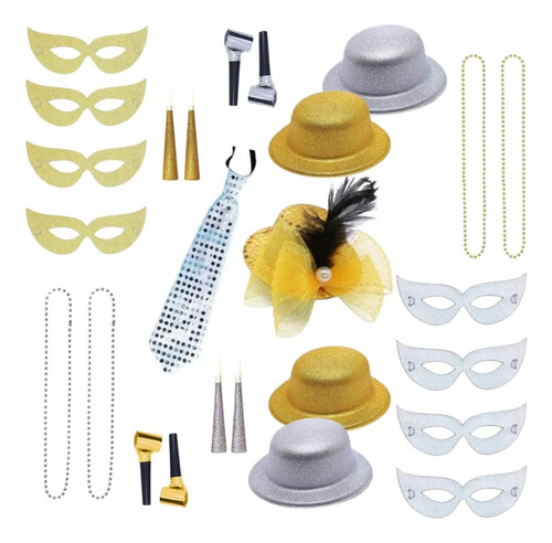 Combo Kit Cotillón Gibre Dorado Plateado Casamiento Fiesta