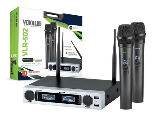 Microfone Vokal Vlr 502 Novo Sem Fio Duplo Multi Frequências