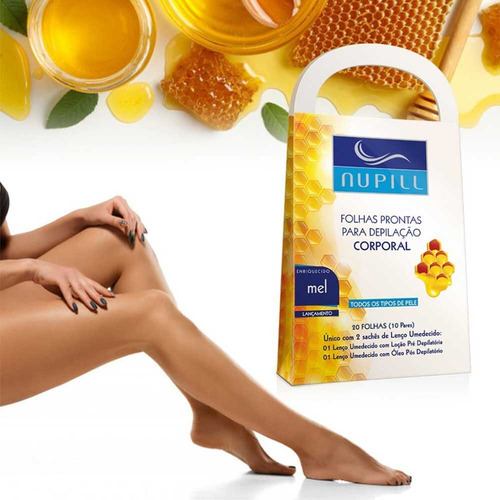 10cx Folhas Prontas Depilação Corporal Mel Nupill 20 Folhas