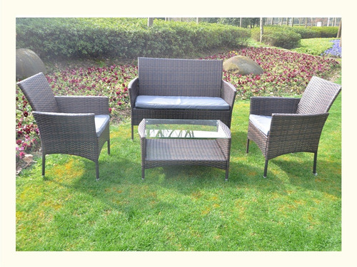 Juego De Jardin Sillas Sillones Mesa 4 Pzas Simil Ratan