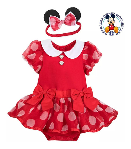 Disney Store Mimi Rojo Bebe Pañalero Bodysuit Con Diadema