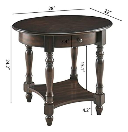 Moderion Oval Table Con Cajón, Mesa Lateral De Sofá De Con X
