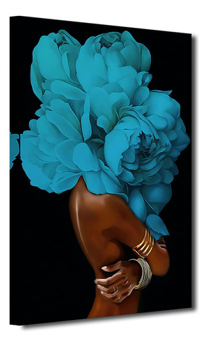 Arte De Pared Afroamericano, Flor Azul Sobre Cabeza De Mujer