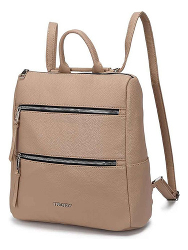 Mochila Urbana Mujer Trendy Cuero Ecológico Bolsillos Beige Diseño De La Tela Lisa