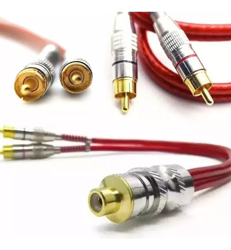Cabo Coaxial Rca Y Blindado 2 Machos E 1 Fêmea 30cm Ouro