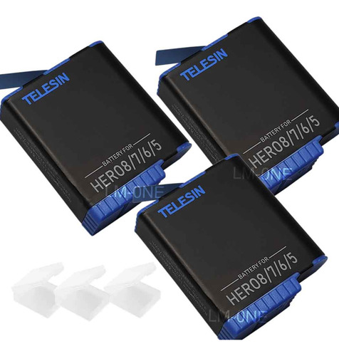 3 Baterias 1220mah Para Camaras Gopro Hero 8, 7, 6, 5 Black