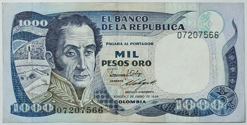 Billete 1000 Pesos 01/ene/1986 Colombia Xf