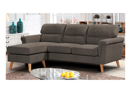 Sala Harper Lino Gris Derecho 1 Sofa + 1 Taburete Moderna